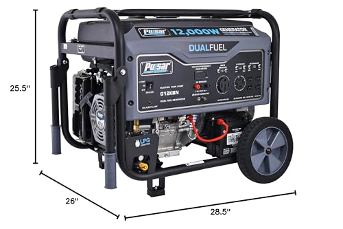 G12KBN Heavy Duty Portable Dual Fuel Generator - 9500 Rated Watts & 12000 Peak Watts - Gas & LPG - Electric Start - Transfer Switch & RV Ready - CARB Compliant