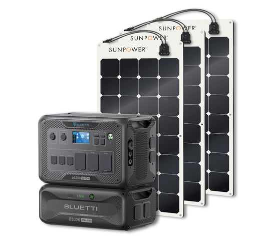 PowerWray Generator Bundle: 5000W AC500 Power Station, 2764.8Wh B300K Battery & 3x100W Flexible Solar Panels for Backup Power, RVs, Off-Grid Living & Outages