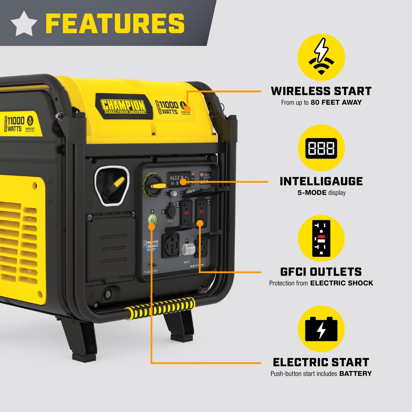 11,000-Watt Wireless Remote Start Home Backup Portable Inverter Generator with Quiet Technology and CO Shield