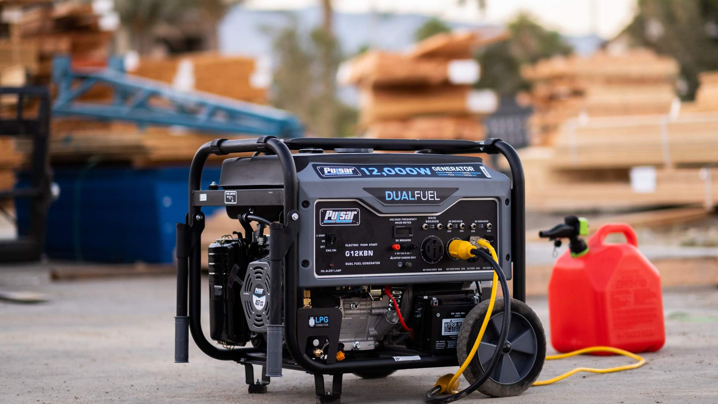 G12KBN Heavy Duty Portable Dual Fuel Generator - 9500 Rated Watts & 12000 Peak Watts - Gas & LPG - Electric Start - Transfer Switch & RV Ready - CARB Compliant