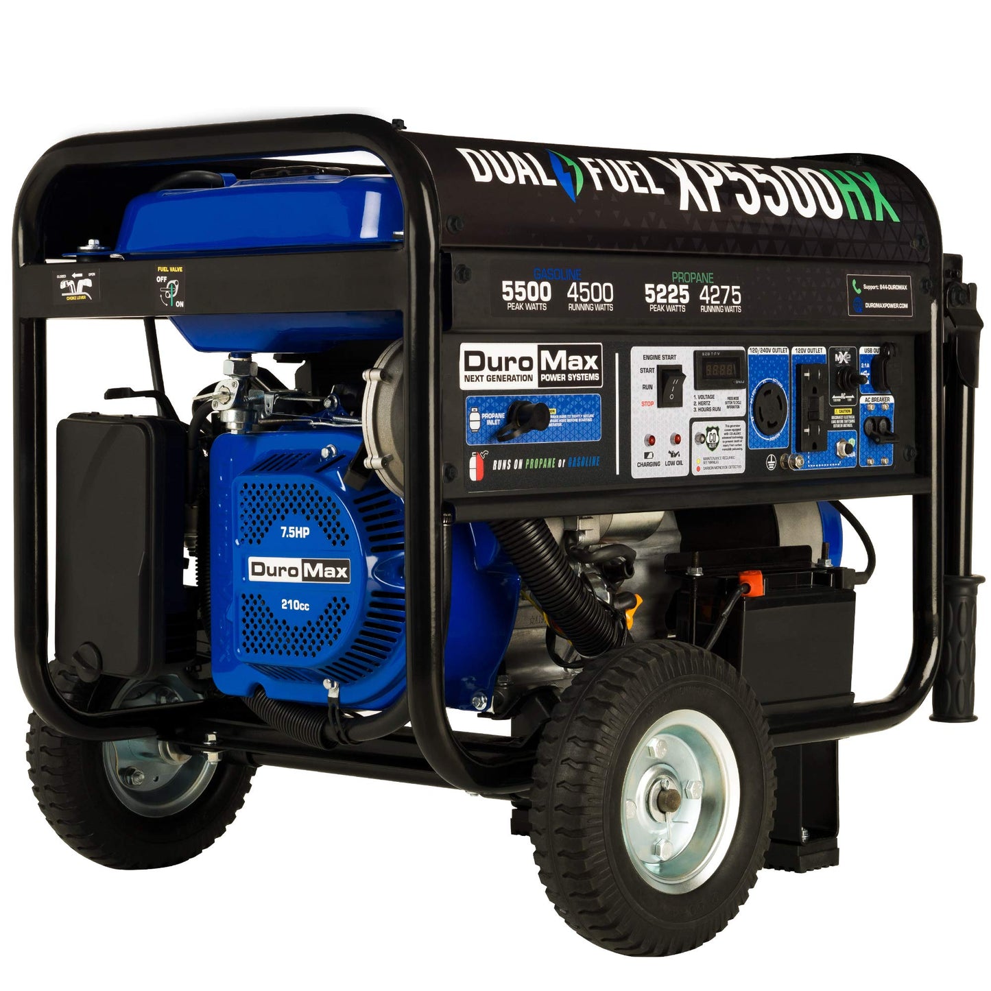 XP5500HX Dual Fuel Portable Generator-5500 Watt Gas or Propane Powered Electric Start, Blue