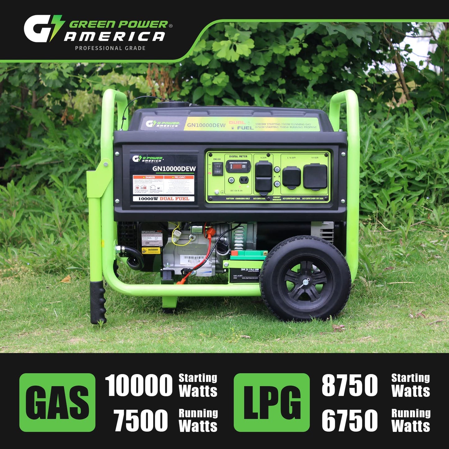 Dual Fuel Portable Generator 10000 Watt,Gas or Propane Powered,Electric Start, Home Back Up & RV Ready