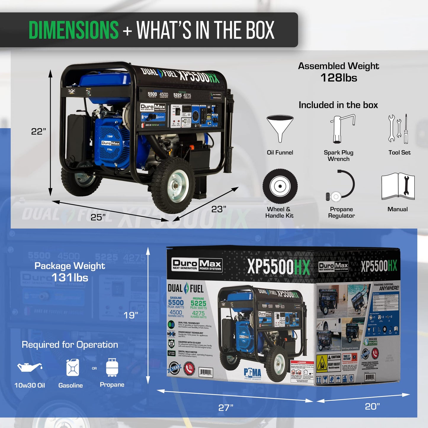 XP5500HX Dual Fuel Portable Generator-5500 Watt Gas or Propane Powered Electric Start, Blue