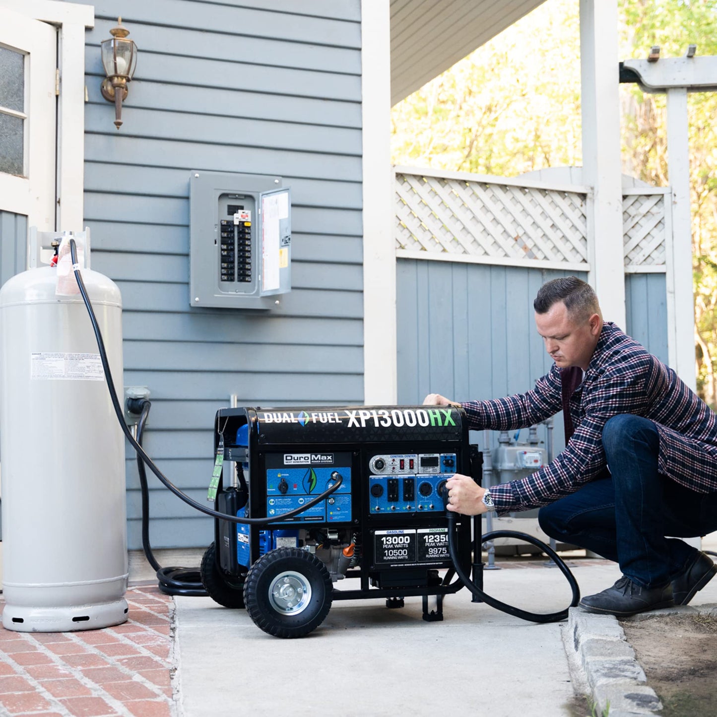 XP13000HX Dual Fuel Portable Generator - 13000 Watt Gas or Propane Powered - Electric Start w/ CO Alert, 50 State Approved, Blue