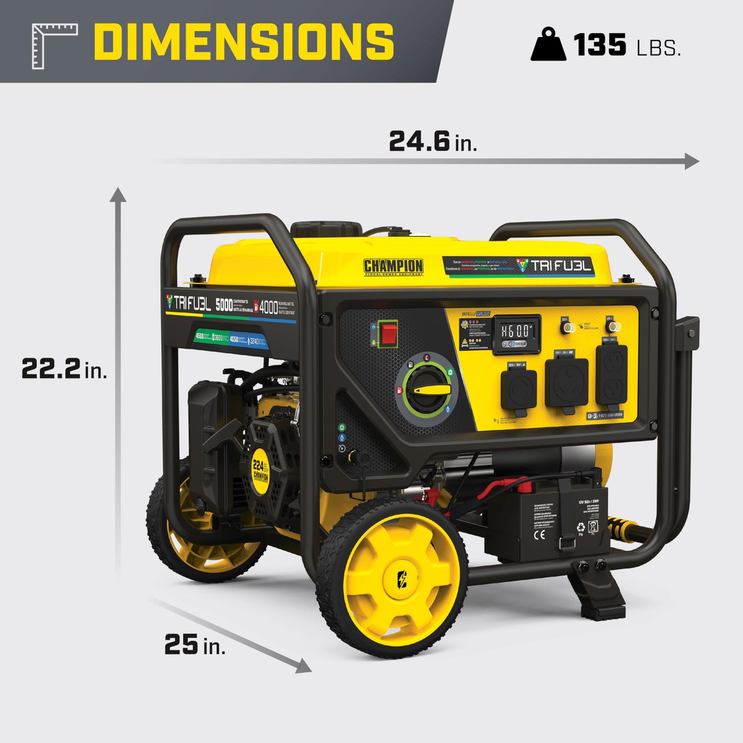 5000-Watt Electric Start Tri Fuel RV Ready Portable Generator with CO Shield