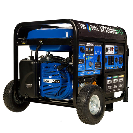 XP13000HXT 13,000-Watt 500cc Tri Fuel Gas Propane Natural Gas Portable Generator with CO Alert, Black/Blue