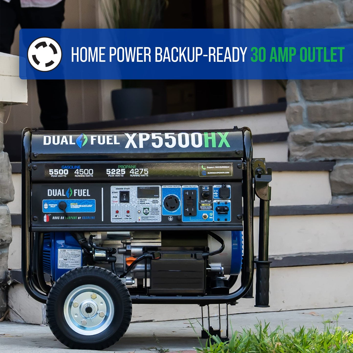 XP5500HX Dual Fuel Portable Generator-5500 Watt Gas or Propane Powered Electric Start, Blue