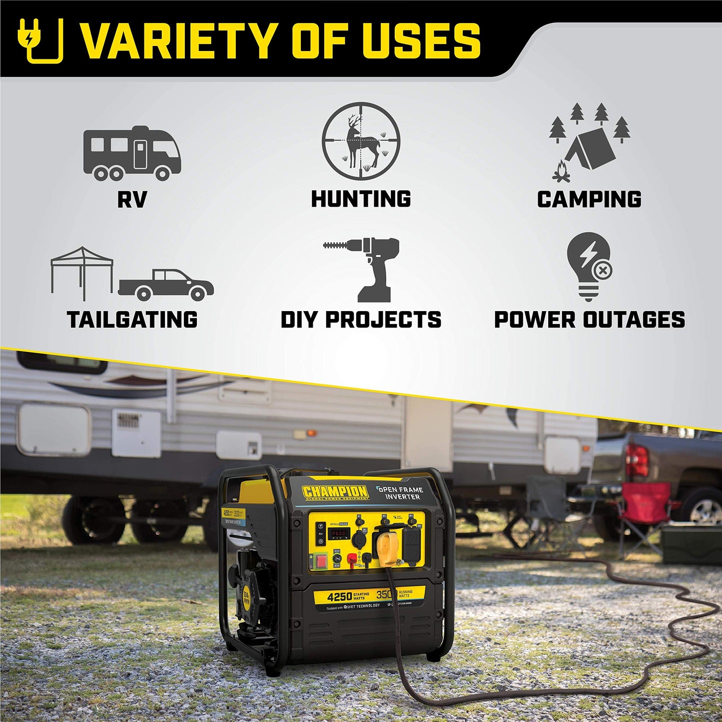 4250-Watt RV Ready Portable Open Frame Inverter Generator with Quiet Technology