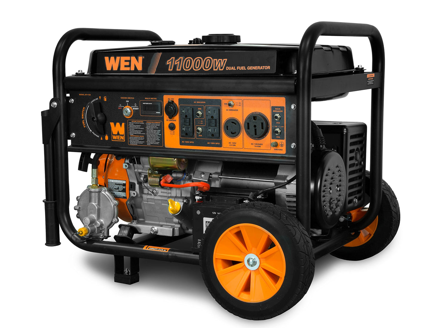 DF1100T 11,000-Watt 120V/240V Dual Fuel Portable Generator with Wheel Kit and Electric Start - CARB Compliant, Black